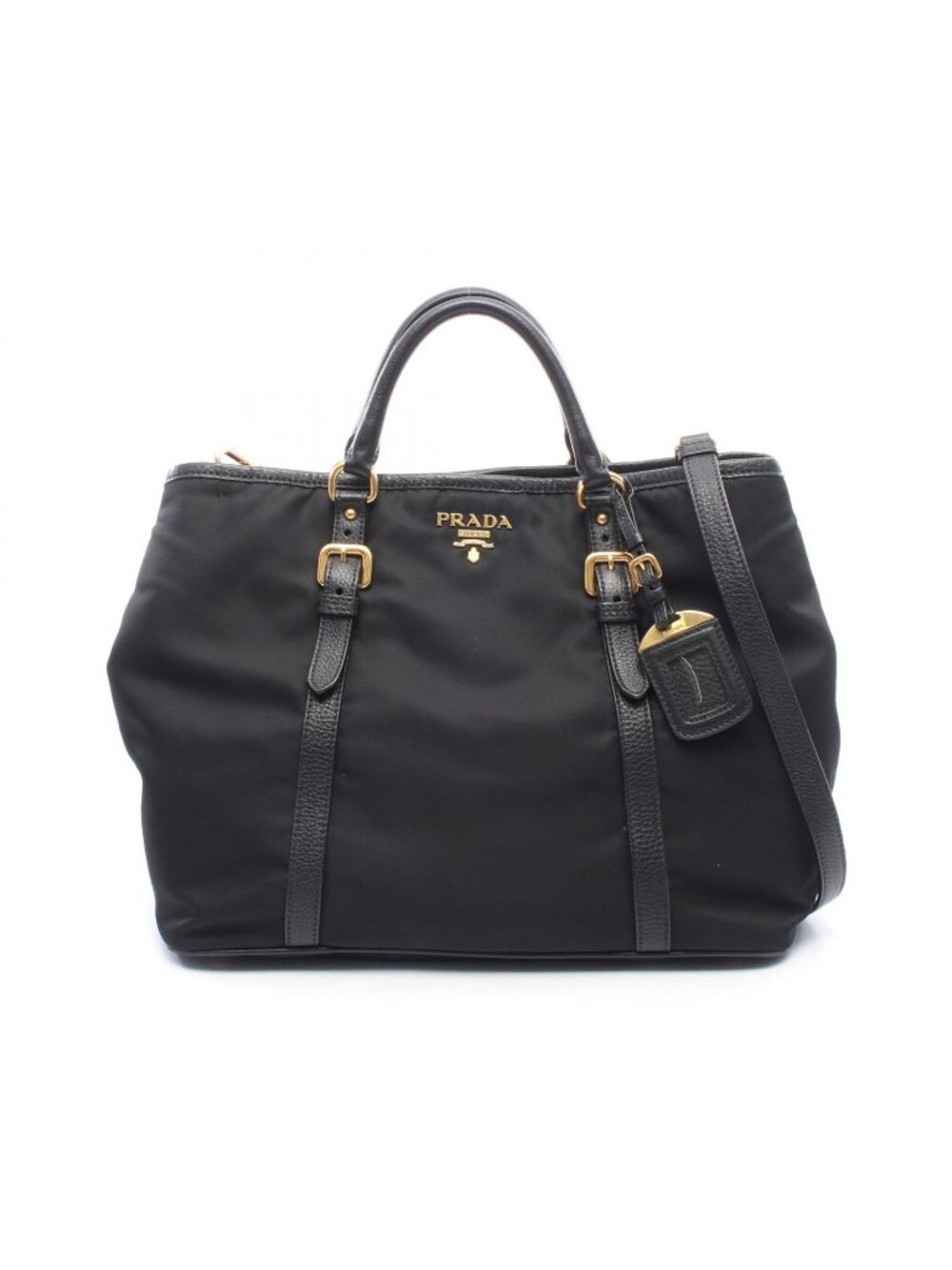 Prada Handbag Logo 2-Way Black Nylon Leather